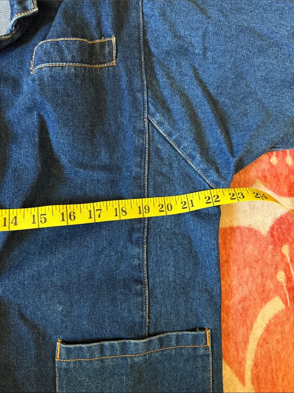 S. Blues Denim Chore Jacket Blazer 3/4 Sleeve Pockets Roll Cuff - Picture 8 of 10